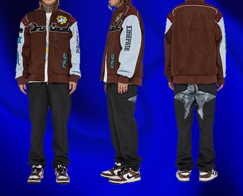 画像5: MAISON EMERALD Retro suede Jersey baseball uniform Stajan baseball uniform jacket blouson ユニセッ クス男女兼用スエードジャージ ジャンパー ジャケット ブルゾン (5)