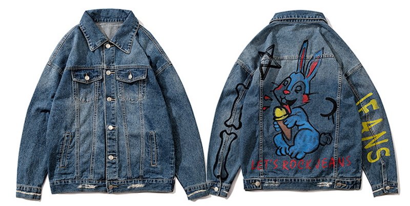 画像3: Cartoon Rabbit Print Denim G Jean Jacket ユニセッ クス男女兼用 ラビットペイントデニムGジャン ジャケット (3)