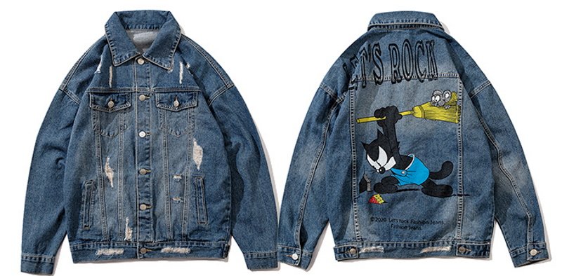 画像3: Felix the cat Print Denim G Jean Jacket　ユニセッ クス男女兼用 フィリックス・ザ・キャットペイントデニムGジャン ジャケット (3)