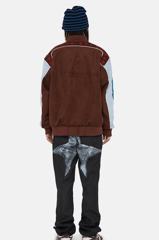 画像3: MAISON EMERALD Retro suede Jersey baseball uniform Stajan baseball uniform jacket blouson ユニセッ クス男女兼用スエードジャージ ジャンパー ジャケット ブルゾン (3)