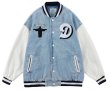 画像3: embroidered PU leather sleeve denim Stajan baseball uniform jacket blouson ユニセッ クス男女兼用レザースリーブデニム スタジャン ジャンパー ジャケット ブルゾン (3)