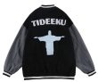 画像2: embroidered PU leather sleeve denim Stajan baseball uniform jacket blouson ユニセッ クス男女兼用レザースリーブデニム スタジャン ジャンパー ジャケット ブルゾン (2)