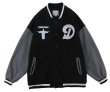 画像4: embroidered PU leather sleeve denim Stajan baseball uniform jacket blouson ユニセッ クス男女兼用レザースリーブデニム スタジャン ジャンパー ジャケット ブルゾン (4)