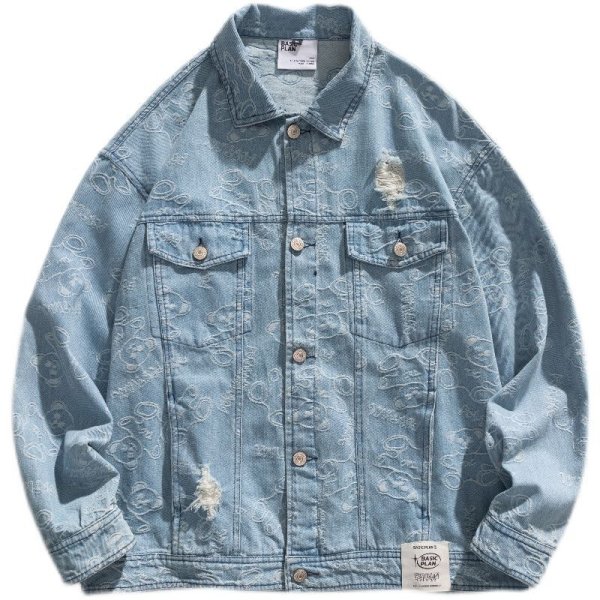 画像1: Bear Damage Torn Denim Jacket  G Jean Jacket　ユニセッ クス男女兼用 ベア 熊モノグラムデニムGジャン ジャケット (1)