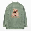 画像1: Teddy bear back print Denim Jacket  G Jean Jacket　ユニセッ クス男女兼用 テディーベアバックプリント 熊 デニムGジャン ジャケット (1)