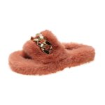 画像5: chain buckle flat bottom sandals  slippers 　ファーモコモコチェーンバックルサンダル スリッパ (5)