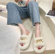 画像7: chain buckle flat bottom sandals  slippers 　ファーモコモコチェーンバックルサンダル スリッパ (7)