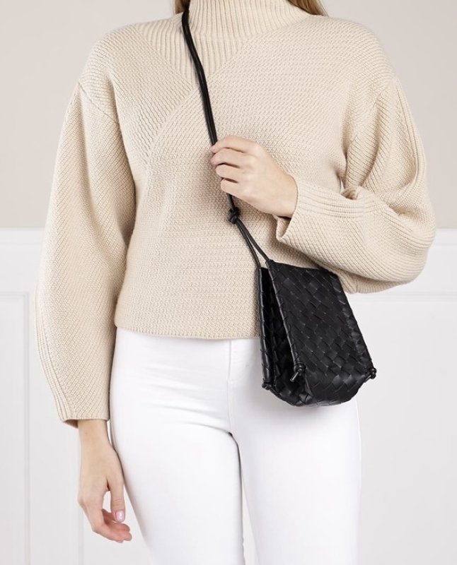 画像2: plaid woven small square shoulderTote Bag  本革レザー編み込みミニショルダートートバッグ (2)