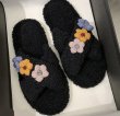 画像9: Cute indoor home floor slippers flat bottom sandals  　フラワーモチーフ付きモコモコサンダル スリッパ (9)