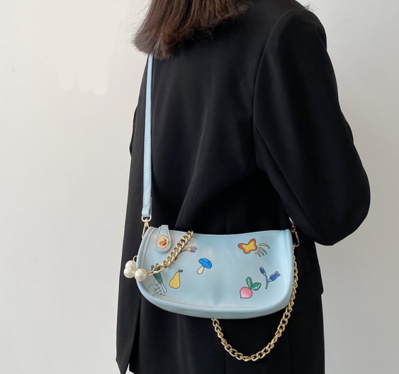 画像4: One-shoulder pearl handle Pop print shoulderTote Bag  レザーパールハンドルポッププリントショルダートートバッグ (4)