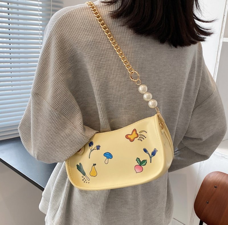 画像3: One-shoulder pearl handle Pop print shoulderTote Bag  レザーパールハンドルポッププリントショルダートートバッグ (3)