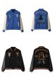 画像4: vibe style black cat letter embroidery contrast stitch PU leather baseball uniform Stajan baseball uniform jacket blouson ユニセッ クス男女兼用ブラックキャットレター刺繍スタジャン ジャンパー  ジャケット ブルゾン (4)