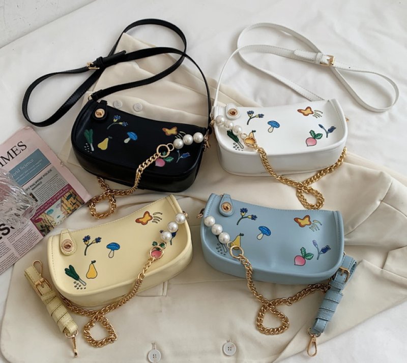 画像12: One-shoulder pearl handle Pop print shoulderTote Bag  レザーパールハンドルポッププリントショルダートートバッグ (12)