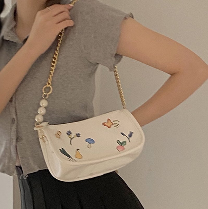 画像9: One-shoulder pearl handle Pop print shoulderTote Bag  レザーパールハンドルポッププリントショルダートートバッグ (9)