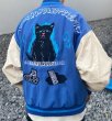 画像8: vibe style black cat letter embroidery contrast stitch PU leather baseball uniform Stajan baseball uniform jacket blouson ユニセッ クス男女兼用ブラックキャットレター刺繍スタジャン ジャンパー  ジャケット ブルゾン (8)