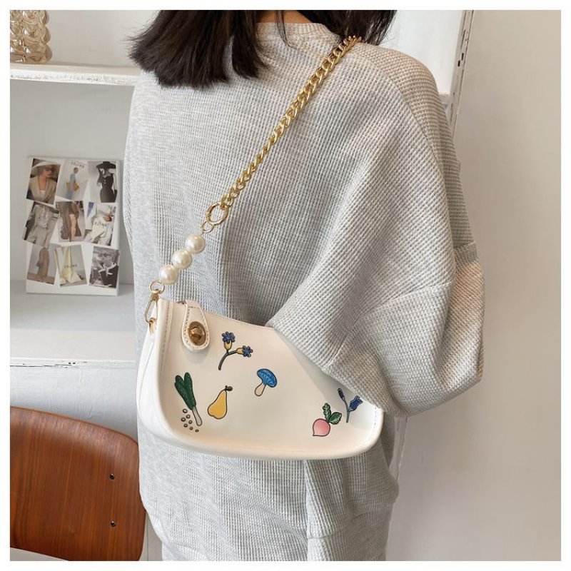 画像8: One-shoulder pearl handle Pop print shoulderTote Bag  レザーパールハンドルポッププリントショルダートートバッグ (8)