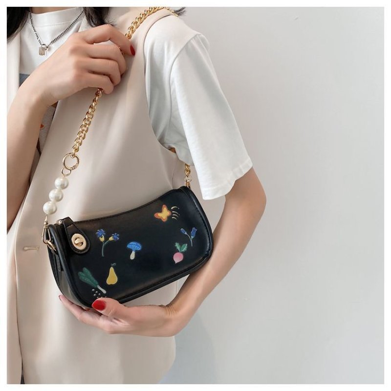 画像2: One-shoulder pearl handle Pop print shoulderTote Bag  レザーパールハンドルポッププリントショルダートートバッグ (2)