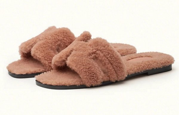 画像1: Real Leather teddy fur H sandals  slippers リアルレザー Hテディーファーサンダル スリッパ (1)