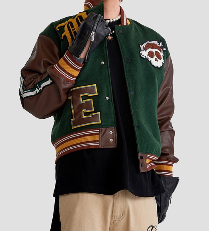 画像2: Western World Retro Motorcycle Jacket Skull Print Baseball Jacket blouson ユニセッ クス男女兼用ウエスタンワールドスカル&レターロゴ スタジャン ジャンパー  ジャケット ブルゾン (2)