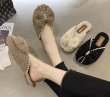 画像4: furry Pearl sandals  slippers　パール付きリボンファーサンダル スリッパ (4)