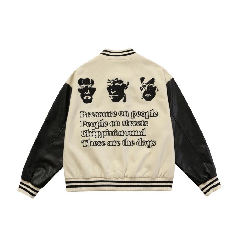 画像4:  black air Baseball Jacket blouson ユニセッ クス男女兼用Sleeve leather black airスタジャン ジャンパー  ジャケット ブルゾン (4)