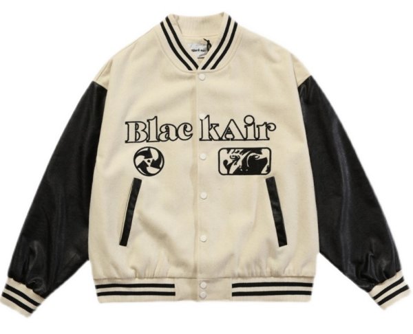 画像1:  black air Baseball Jacket blouson ユニセッ クス男女兼用Sleeve leather black airスタジャン ジャンパー  ジャケット ブルゾン (1)