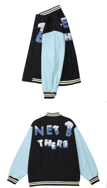 画像8: Polar bear & letter logo embroidery Baseball Jacket blouson  ユニセッ クス男女兼用シロクマ&レターロゴ刺繍スタジャン ジャンパー  ジャケット ブルゾン (8)