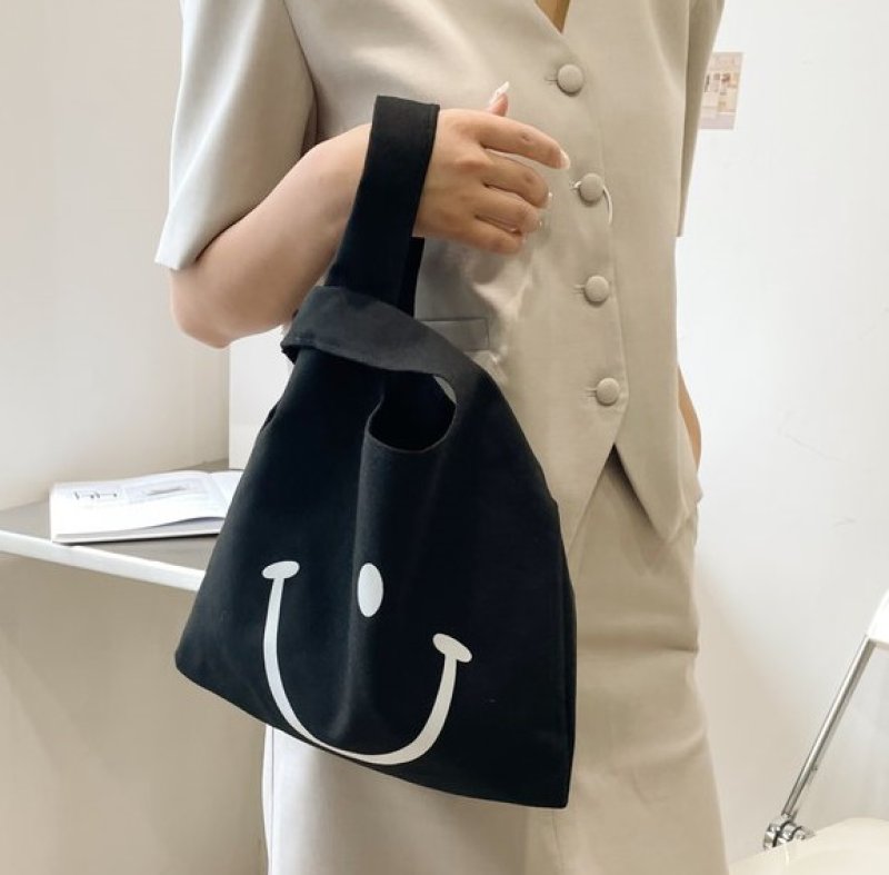 画像3: Smile purse tote  eco bag　スマイルプリントキャンバス巾着トートバッグ (3)