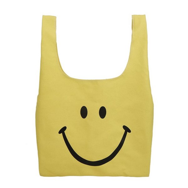 画像1: Smile purse tote  eco bag　スマイルプリントキャンバス巾着トートバッグ (1)