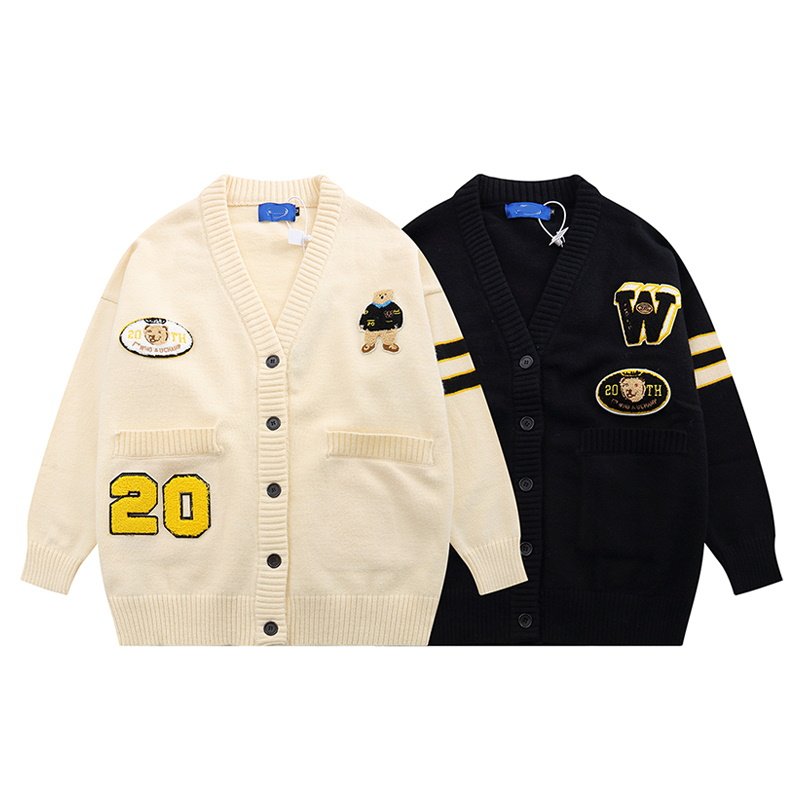 画像5: Little Bear Postman College Style V-neck  long sleeve Sweater unisex　男女兼用 ユニセックスリトルベアカレッジスタイルVネックセーターカーディガン袖Tシャツ (5)