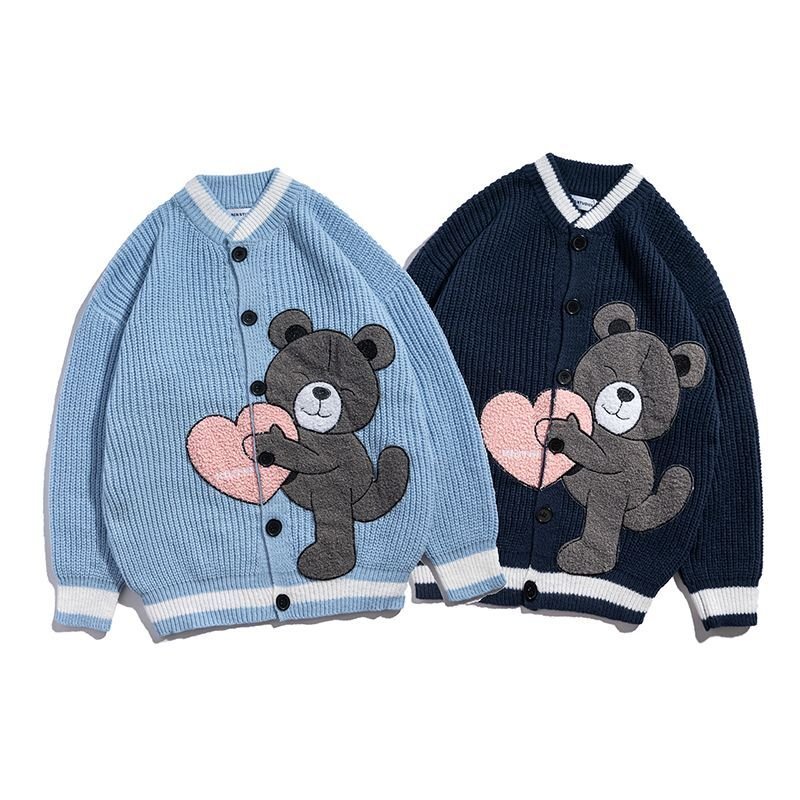画像5: embroidery love bear V-neck cardigan sweater  unisex 男女兼用 ユニセックス ラブベアVネックカーディガン セーターセーター (5)