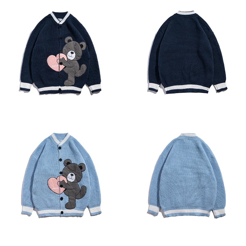 画像6: embroidery love bear V-neck cardigan sweater  unisex 男女兼用 ユニセックス ラブベアVネックカーディガン セーターセーター (6)