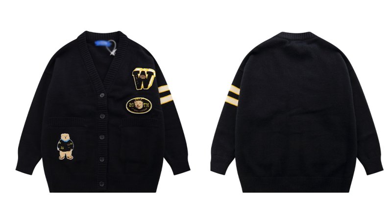 画像3: Little Bear Postman College Style V-neck  long sleeve Sweater unisex　男女兼用 ユニセックスリトルベアカレッジスタイルVネックセーターカーディガン袖Tシャツ (3)