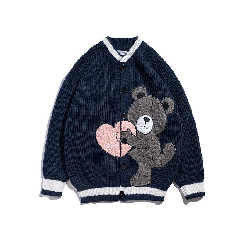 画像7: embroidery love bear V-neck cardigan sweater  unisex 男女兼用 ユニセックス ラブベアVネックカーディガン セーターセーター (7)