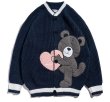 画像1: embroidery love bear V-neck cardigan sweater  unisex　男女兼用 ユニセックス ラブベアVネックカーディガン セーターセーター (1)