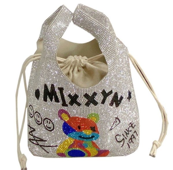 画像1: rhinestone bucket bag  ラインストーンベア 熊バケットトートバッグ (1)