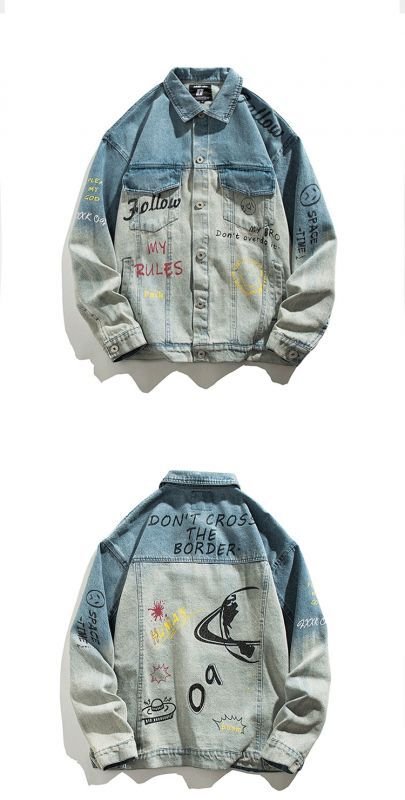 画像3: gradient denim jacket Denim Jacket  G Jean Jacket ユニセッ クス男女兼用グラフィックペイント グラディエント デニム Gジャン ジャケット (3)