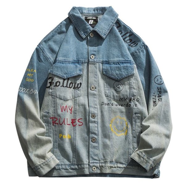 画像1: gradient denim jacket Denim Jacket  G Jean Jacket　ユニセッ クス男女兼用グラフィックペイント グラディエント デニム Gジャン ジャケット (1)