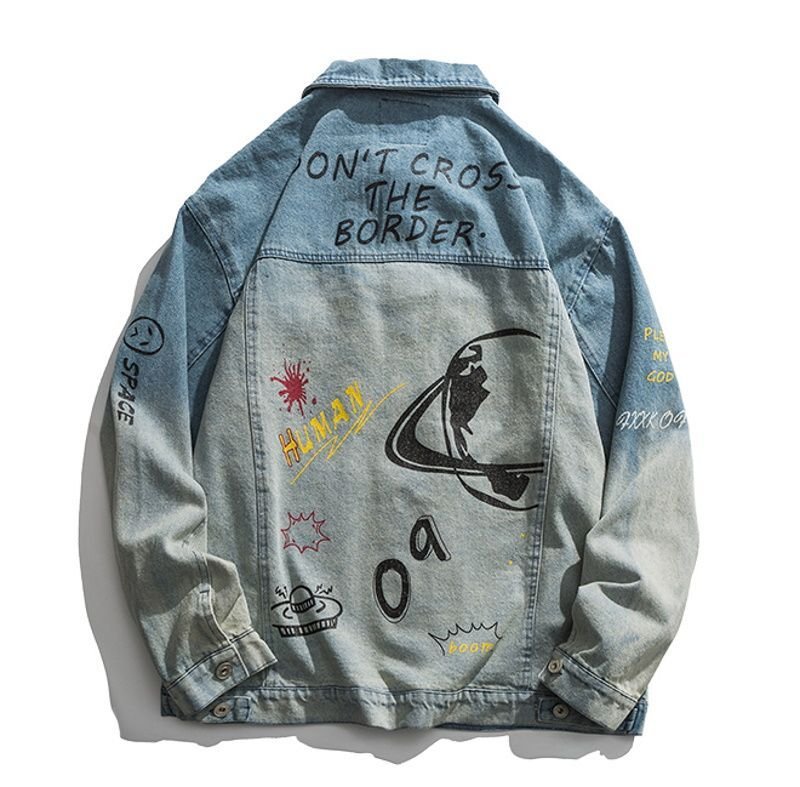画像2: gradient denim jacket Denim Jacket  G Jean Jacket ユニセッ クス男女兼用グラフィックペイント グラディエント デニム Gジャン ジャケット (2)