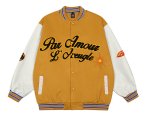 画像2: With leather sleeves and embleme Baseball Jacket blouson  ユニセッ クス男女兼用 袖レザー＆エンブレム付き刺繍スタジャン ジャンパー  ジャケット ブルゾン (2)