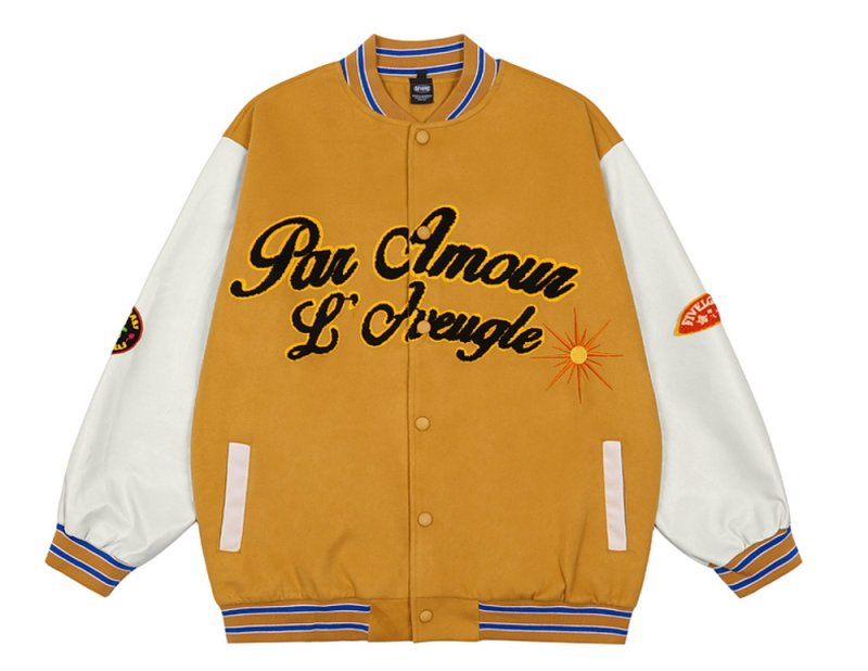 画像2: With leather sleeves and embleme Baseball Jacket blouson  ユニセッ クス男女兼用 袖レザー&エンブレム付き刺繍スタジャン ジャンパー  ジャケット ブルゾン (2)