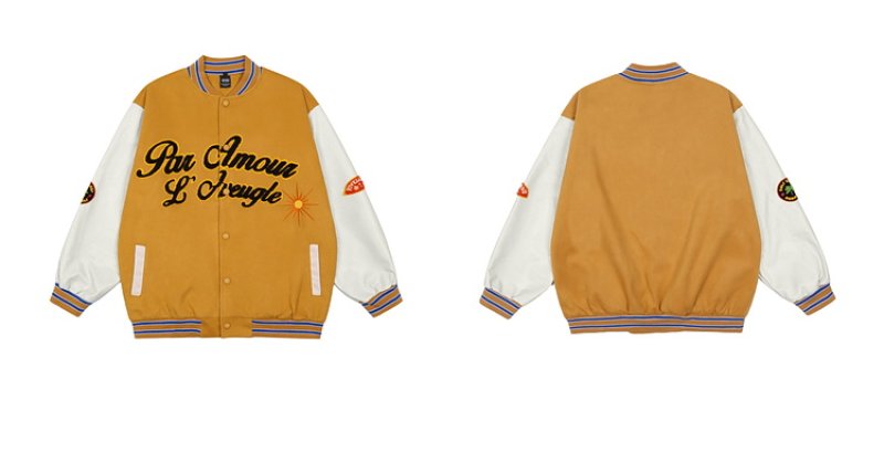 画像4: With leather sleeves and embleme Baseball Jacket blouson  ユニセッ クス男女兼用 袖レザー&エンブレム付き刺繍スタジャン ジャンパー  ジャケット ブルゾン (4)