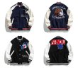 画像3: T Lin Wanwan leather sleeves and embleme Baseball Jacket blouson  ユニセッ クス男女兼用 袖レザーブルドッグエンブレムスタジャン ジャンパー  ジャケット ブルゾン (3)