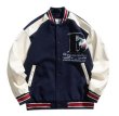 画像2: T Lin Wanwan leather sleeves and embleme Baseball Jacket blouson  ユニセッ クス男女兼用 袖レザーブルドッグエンブレムスタジャン ジャンパー  ジャケット ブルゾン (2)