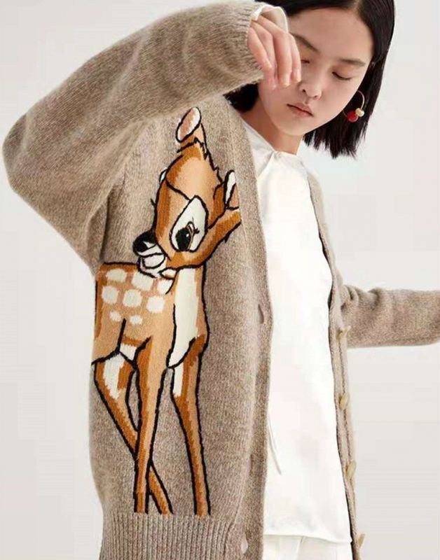 画像1: Women Fawn Bambi braided cardigan 　小鹿のバンビ編み込みカーディガン セーター　 (1)