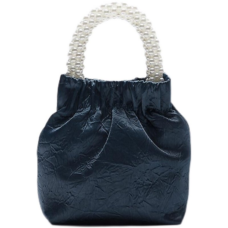 画像1: fashion blue high-end pearl handbag　パールハンドルワンショルダートート ショルダーバッグ (1)