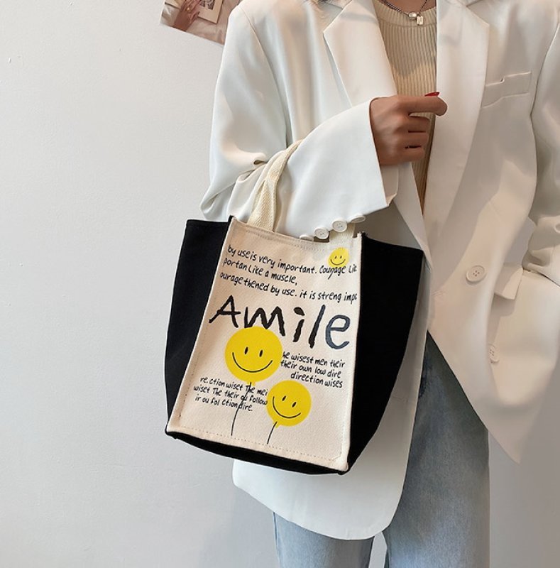 画像9: Canvas Smile Market Tote Eco Bag キャンバス スマイルマーケット トート エコバッグ (9)