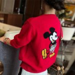 画像8: Women Mickey Mouse double-sided braided V-neck cardigan sweater　ミッキーマウスダブル編み込みVネックカーディガン セーター　 (8)