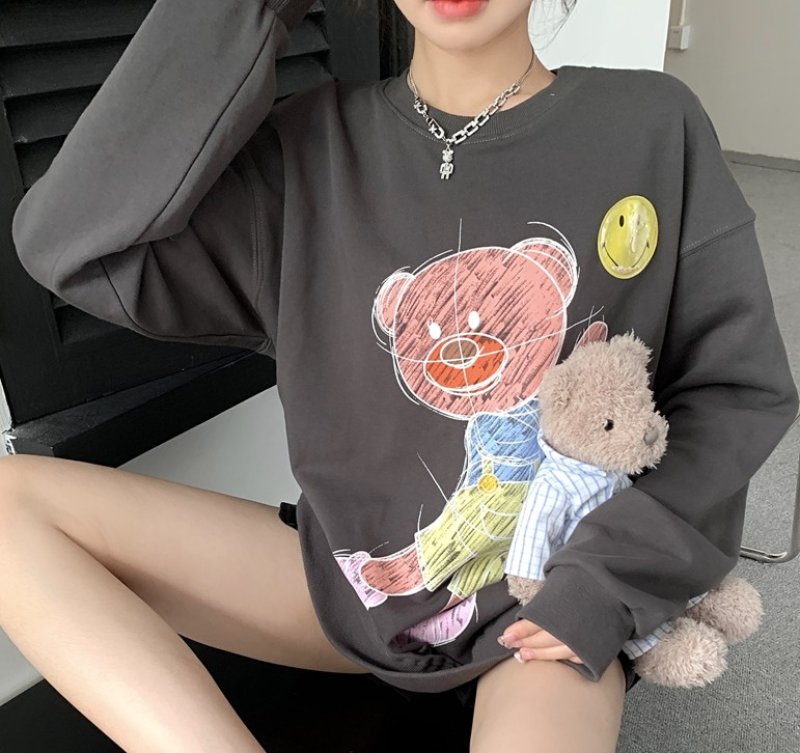 画像4: Unisex Graphic Double Paint Bear Sweat Pullover 男女兼用 ユニセックスグラフィックダブルペイントベア熊 スウェットプルオーバー トレーナー (4)