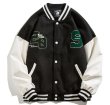 画像4: cloth PU stitching embroidery Baseball Jacket uniform jacket blouson ユニセックス 男女兼用 bee刺繍 スタジアムジャンパー スタジャン MA-1 ボンバー ジャケット ブルゾン (4)